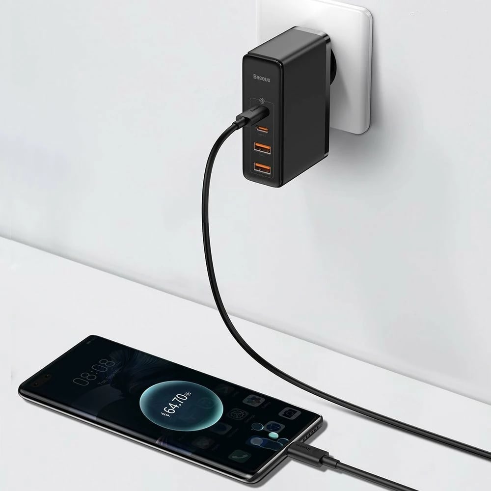 Karikues i shpejtë Baseus GaN2 Pro, 100W, 2x USB-C, 2x USB-A, i zi