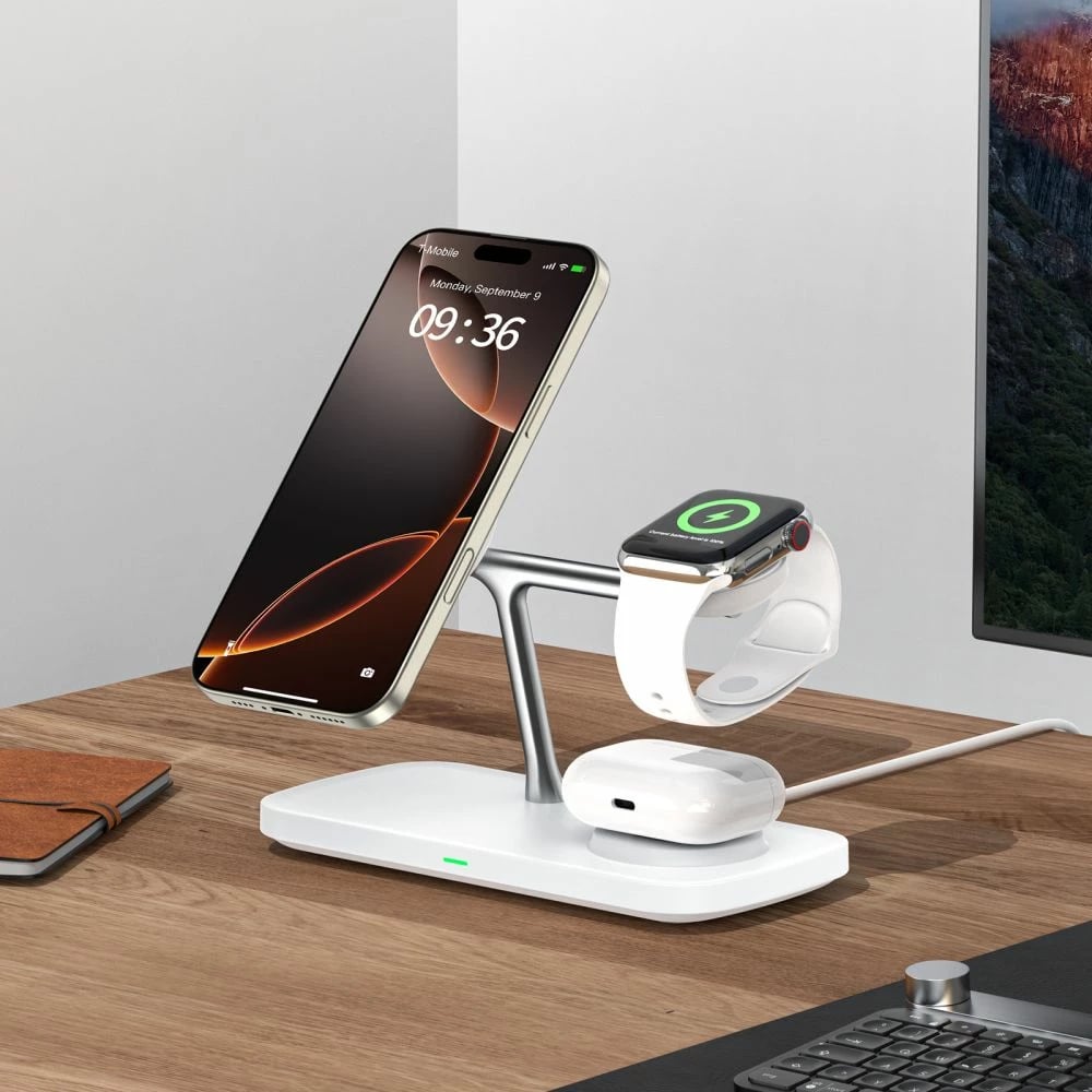 Karikues wireless 3-në-1 Tech-Protect QI15W-A45 me MagSafe, për Apple, Bardhë