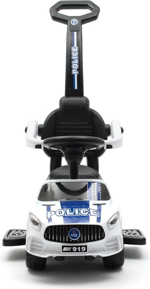 makinë shtytëse për fëmijë, Baby Mix, Police, me panel zanor dhe shufër drejtimi, 12m+, ngarkesë 25 kg, e bardhë