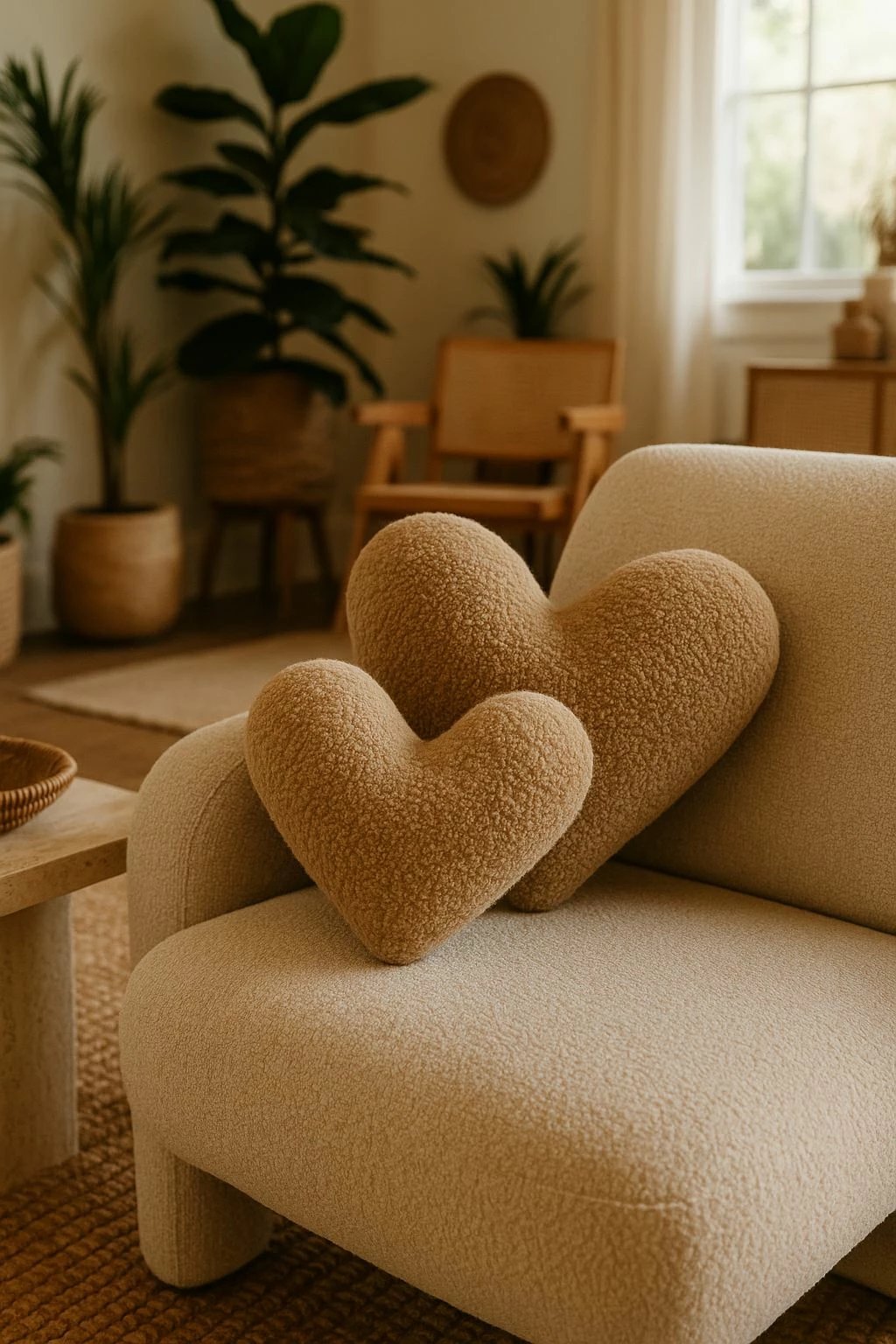 Jastëk zemër i madh Teddy, ngjyrë kafe, Evila Originals