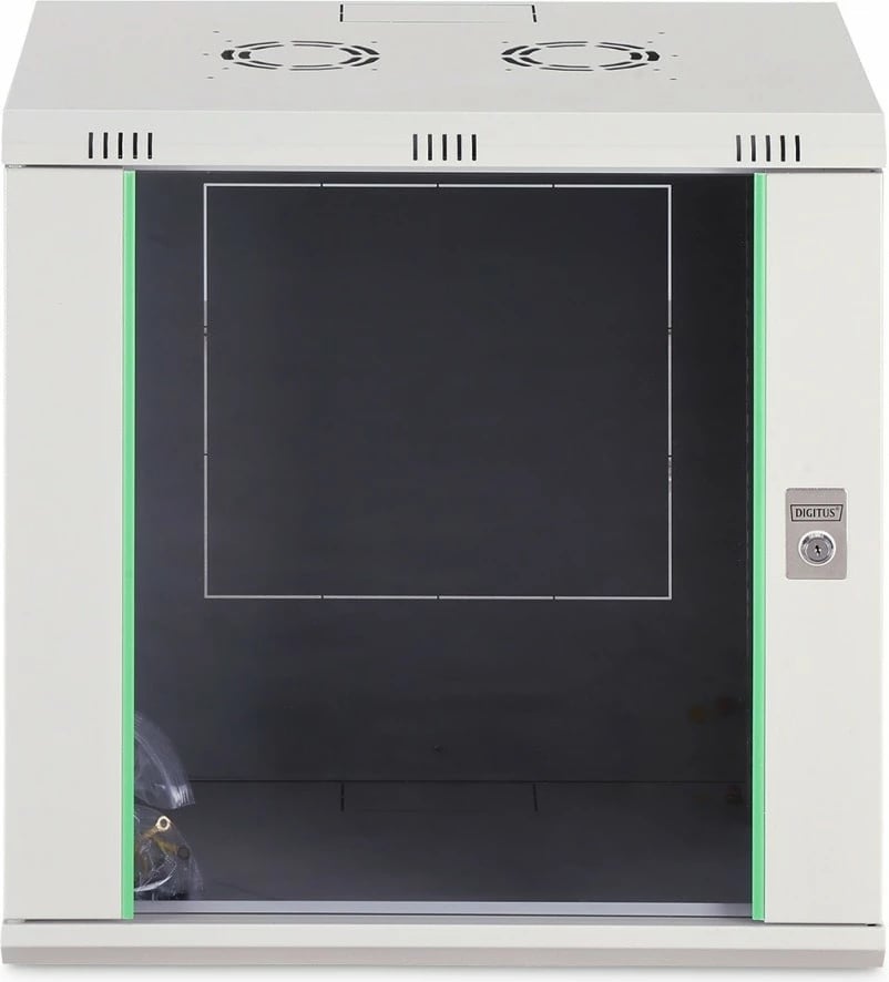 kabinet rrjeti muror Digitus DN-37108 Dynamic 19" 12U, 607×600×450 mm, x4 shina të rregullueshme, derë xhami, IP20, ngarkesë 60 kg, gri
