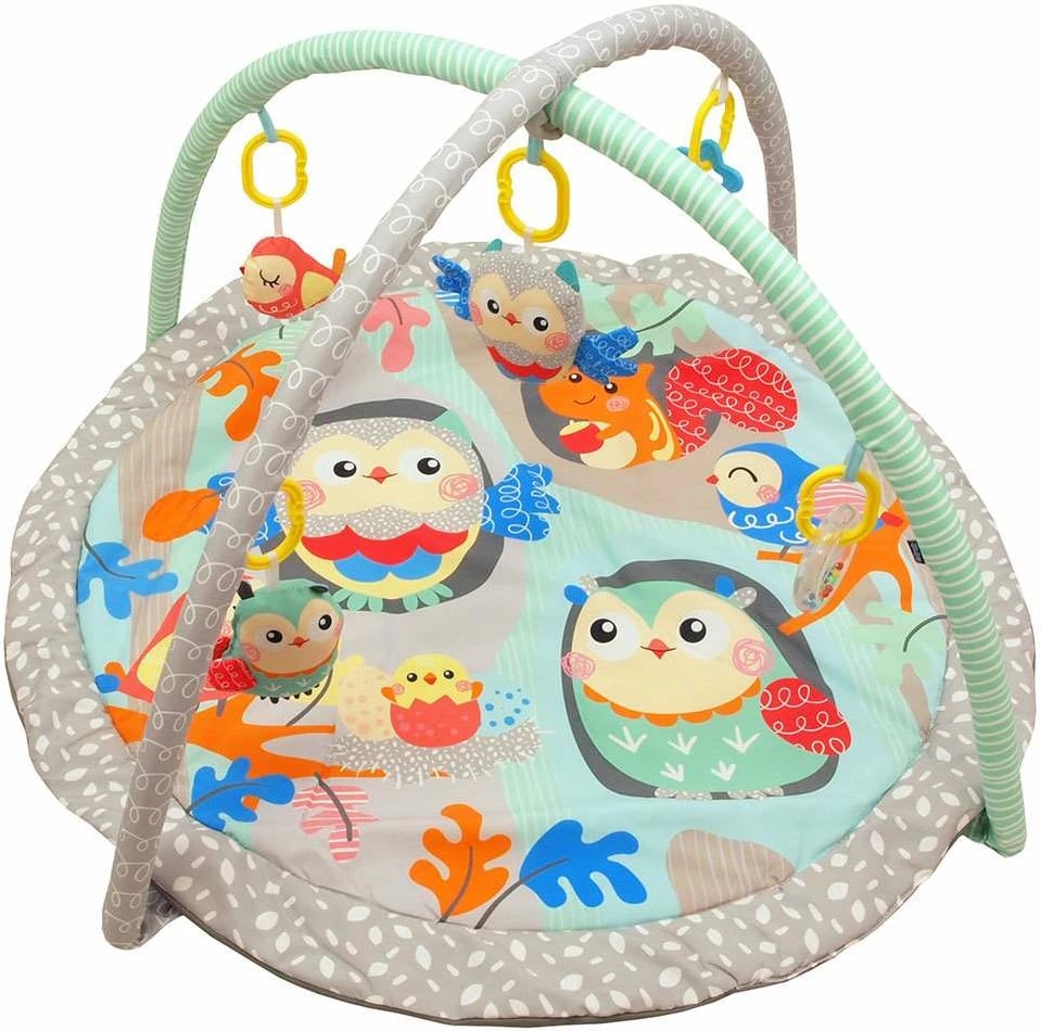 batanije loje për bebe, Baby Mix Owls, diametër 89 cm, me harqe dhe lodra varëse, 3m+, turkeze
