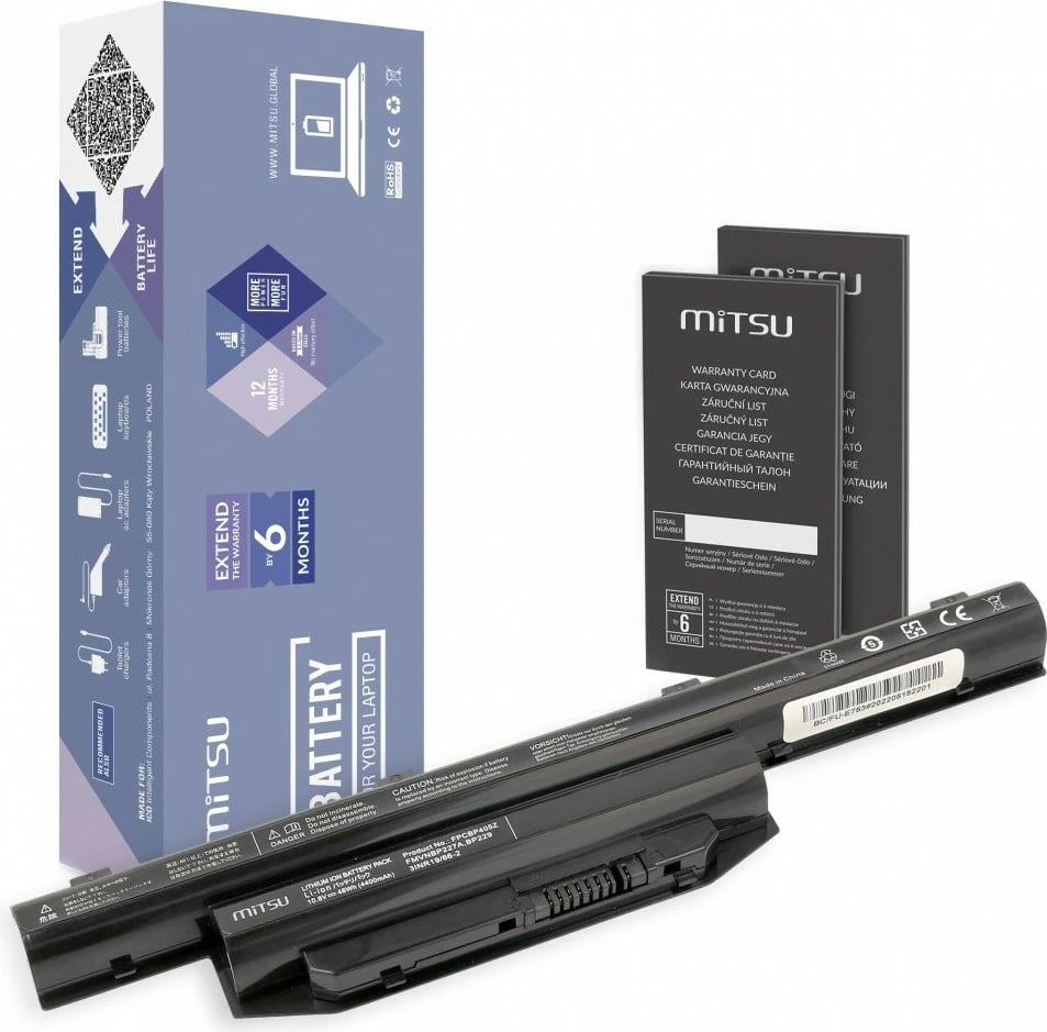 Bateri laptop Mitsu për Fujitsu Lifebook E753, 4400 mAh, 6 qeliza, Li-ion, 10.8-11.1V, e zezë