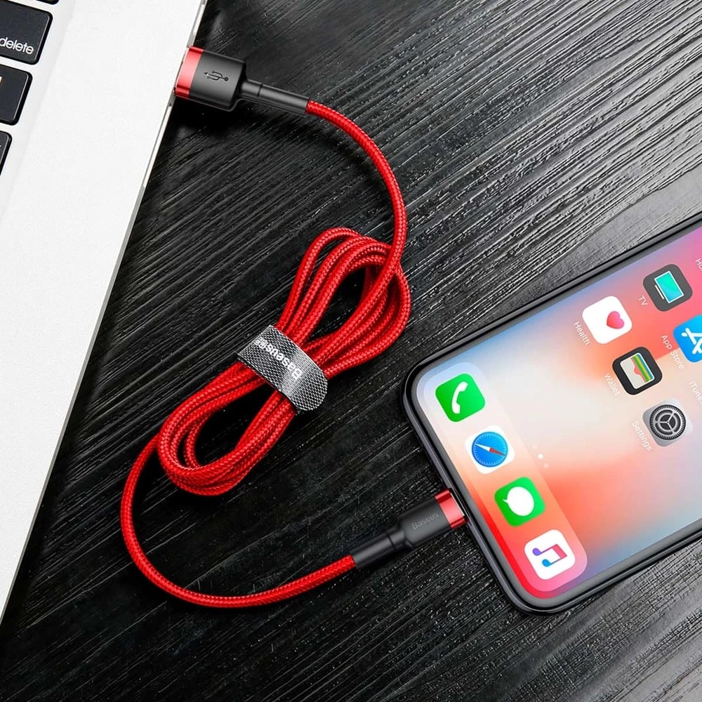 Kabllo Baseus Cafule CALKLF-B09, USB-A në Lightning, 1 m, e kuqe