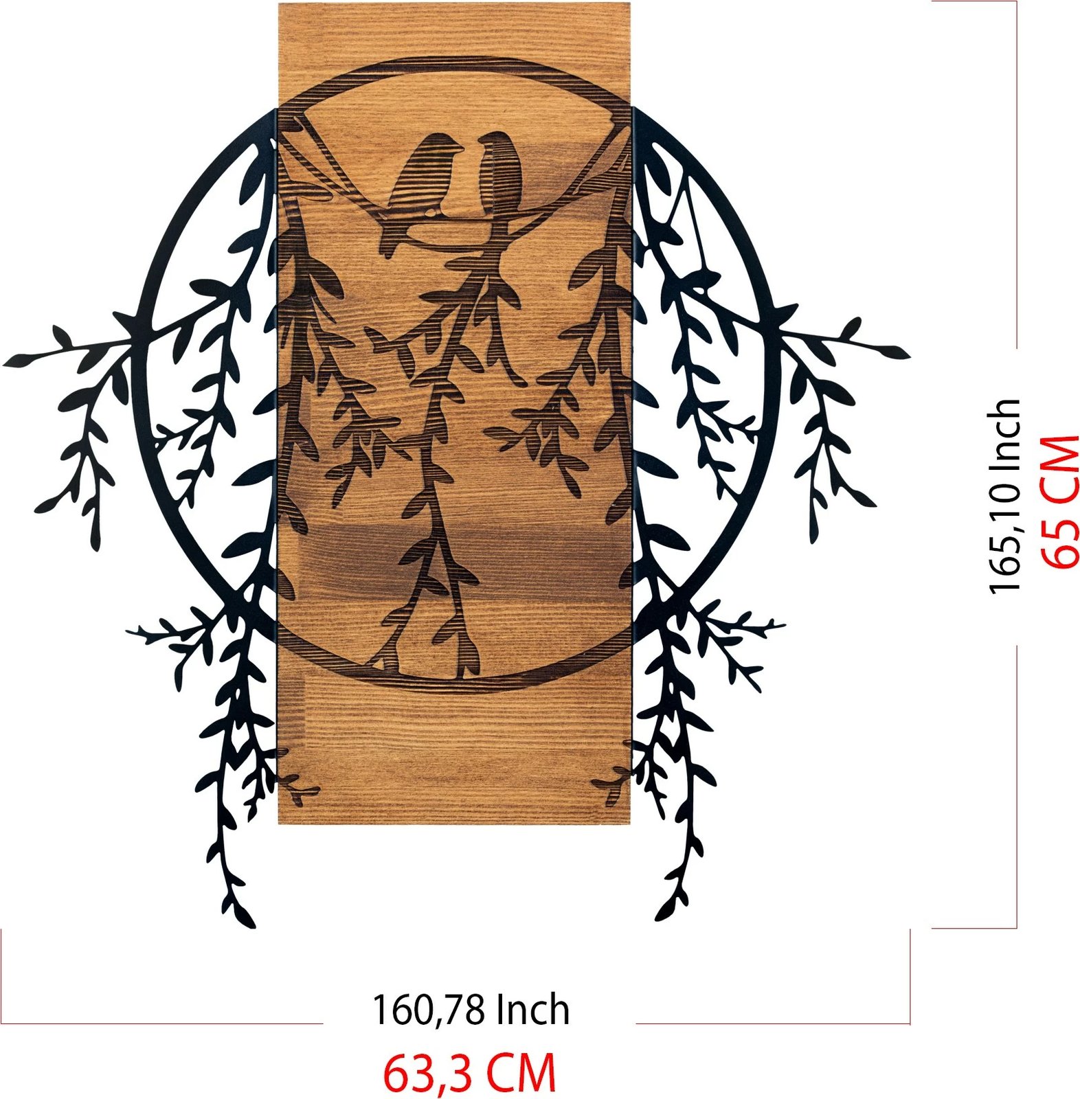 Aksesor dekorativ për mur, dru dhe metal, zogj të dashuruar, Wallity