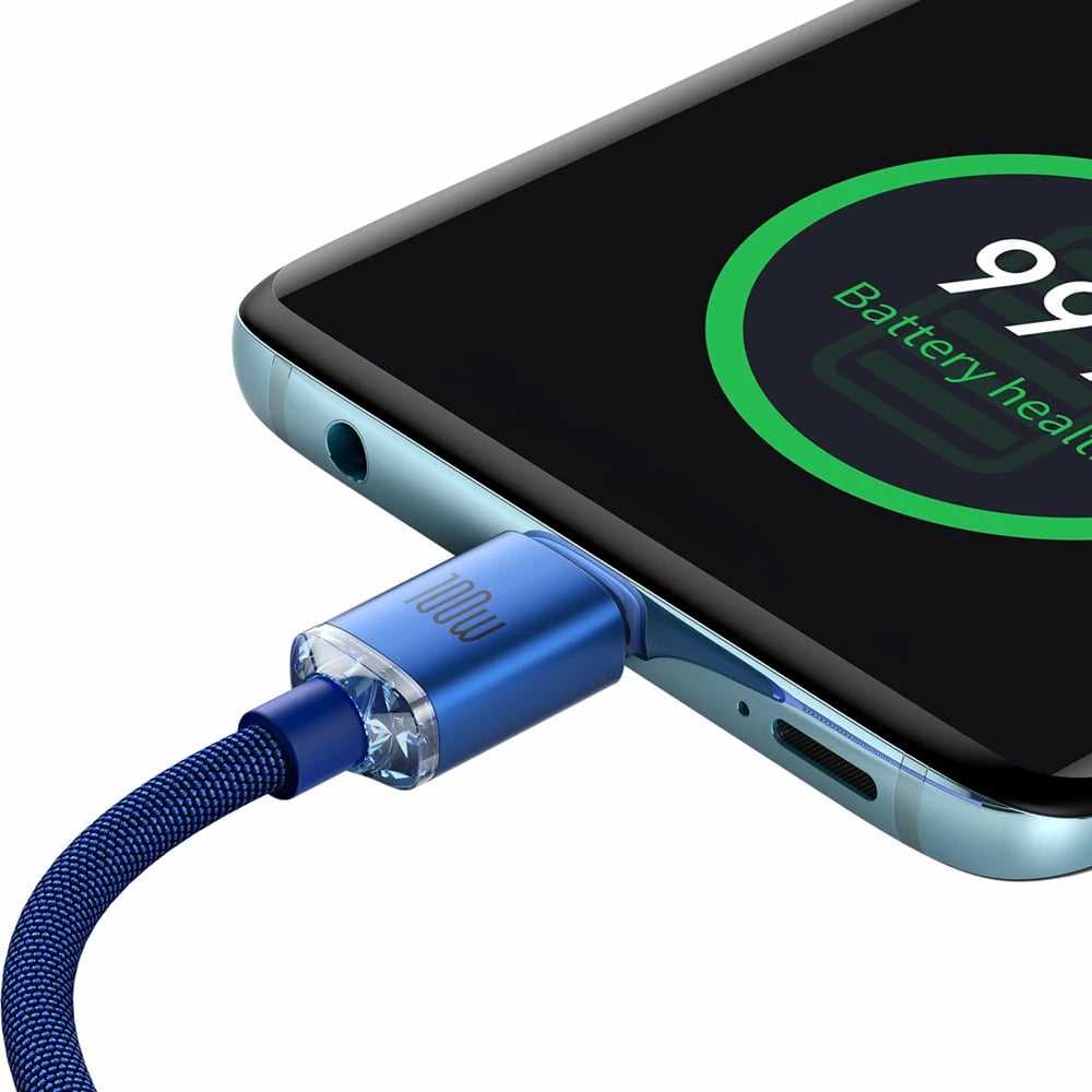 Kabllo USB-C në USB-C Baseus Crystal Shine Series CAJY000603, 1.2m, 100W, Blu