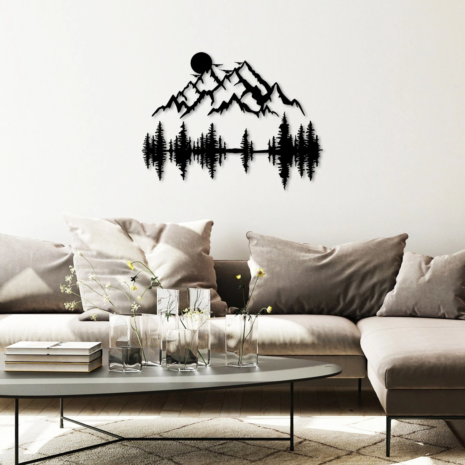 Aksesor dekorativ metalik për mur, natyrë dhe male, Wallity - 13