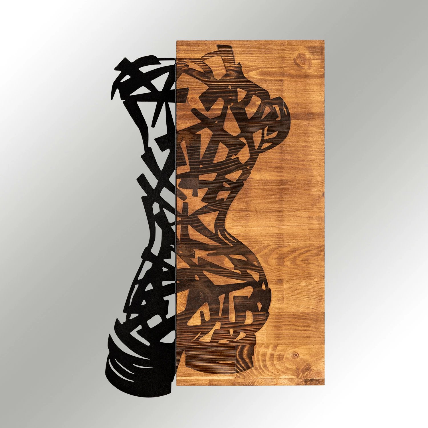 Aksesor dekorativ prej druri për mur, Wallity, Paramparca, ngjyrë e zezë dhe arre, 36x60cm