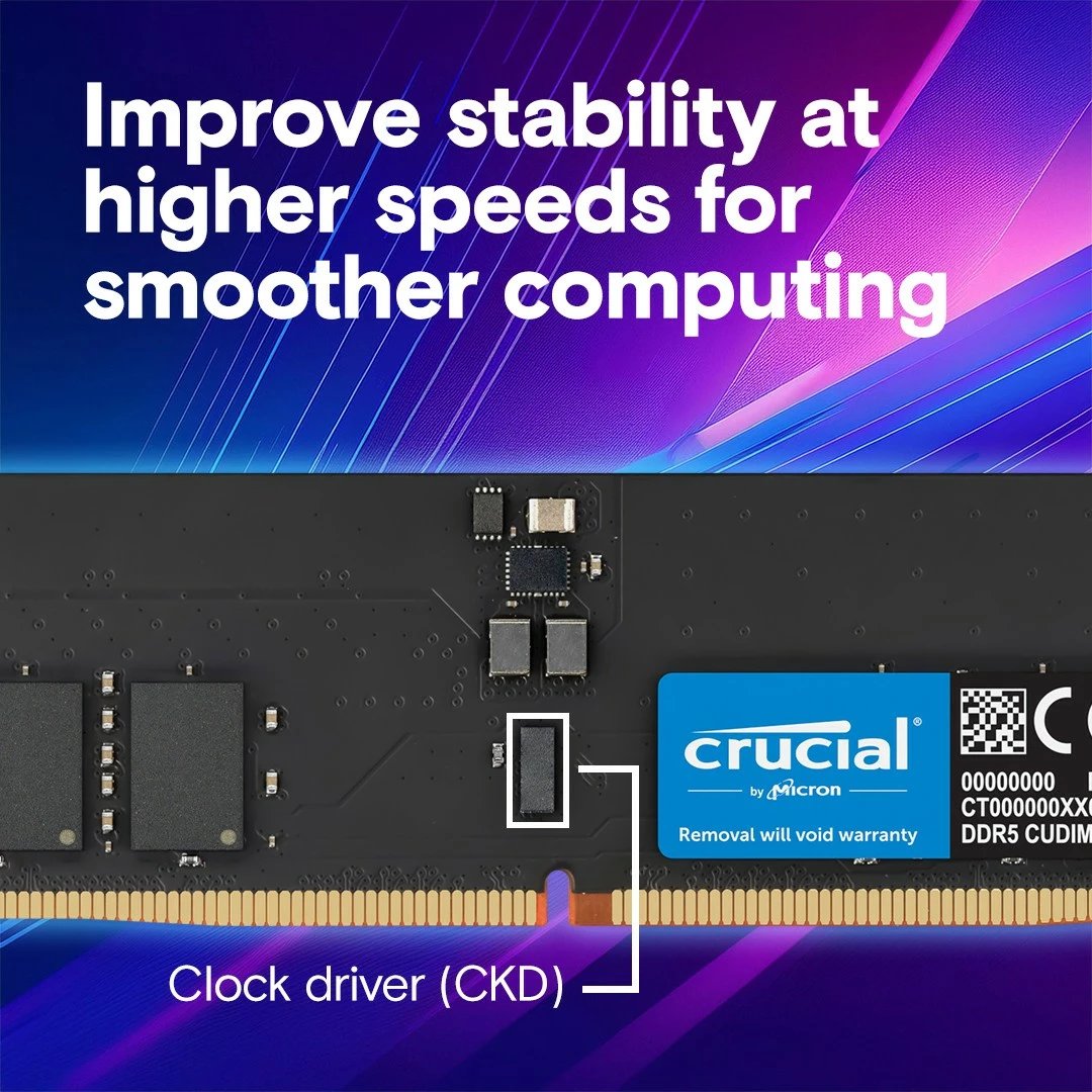 RAM Memorje Crucial DDR5, 16GB, 6400 MHz, CL52, CT16G64C52CU5, e zezë