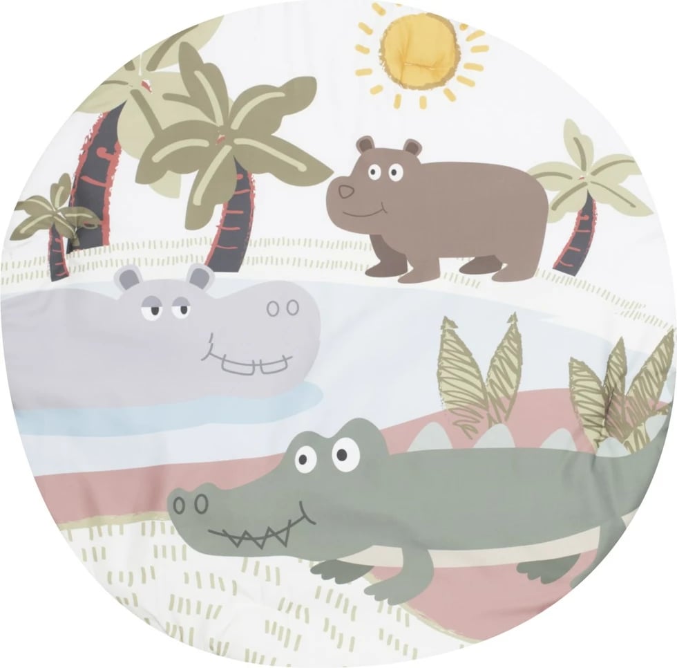 Tapet loje për bebe, Baby Mix, Sahara Animals, diametër 90 cm me hark të heqshëm dhe lodra me zile, multikolor