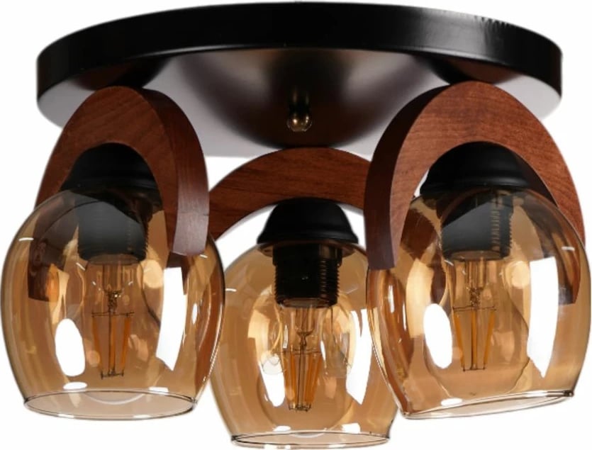 Llambë tavani Opviq, metal dhe dru, 3 drita, ngjyrë mjaltë, arre, e zezë, 9003-3