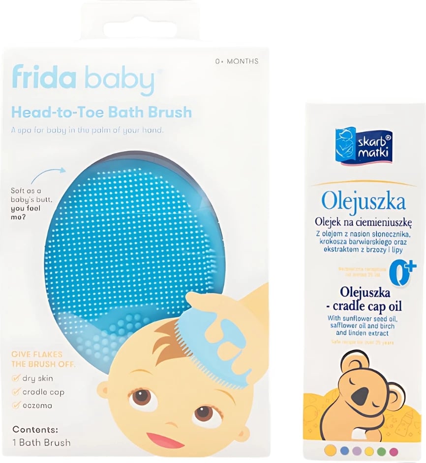 Set për djersitje koke foshnje Skarb Matki Baby Seborrheic Dermatitis Oil 30ml + Derma Frida Washcloth