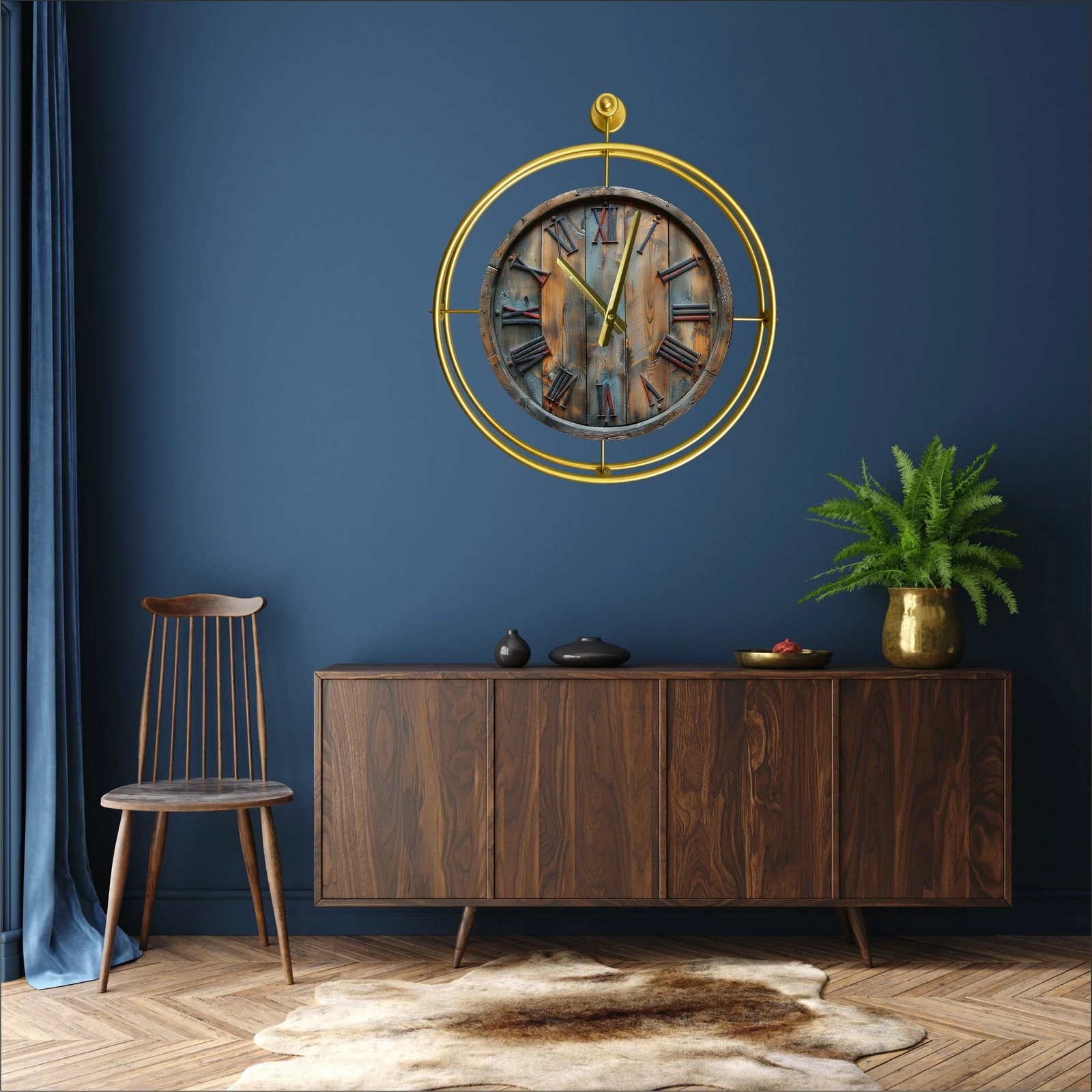 Orë muri dekorative metalike, ngjyrë ari, Wallity Mclock-00124