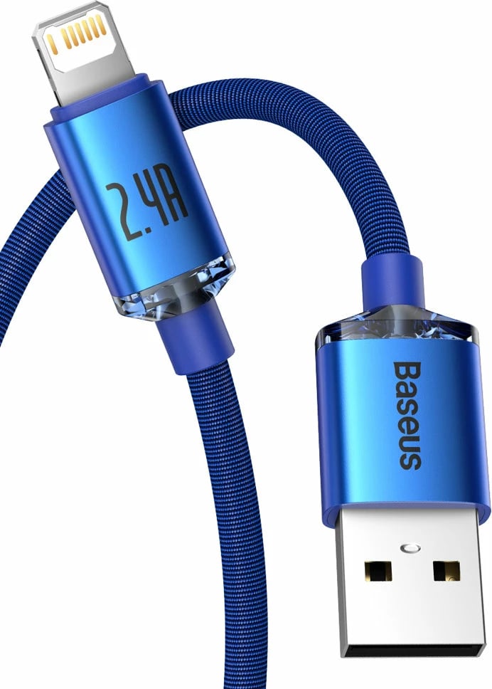Kabllo karikimi dhe të dhënash Baseus Crystal Shine Series, USB-A në Lightning, 2.4A, 2m, kaltër Kabllo karikimi dhe të dhënash Baseus Crystal Shine Series, USB-A në Lightning, 2.4A, 2m, kaltër