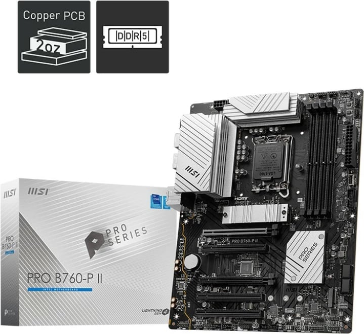 Pllakë amë MSI PRO B760-P II, Intel, LGA 1700, DDR5-SDRAM, 256 GB