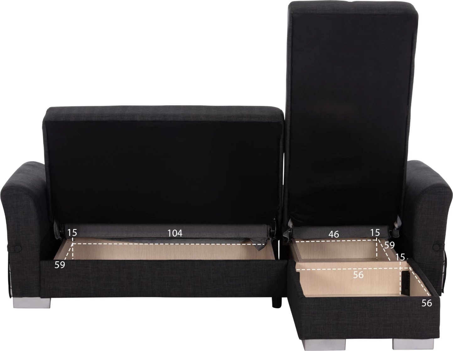 Kënd divan me shtrat dhe hapësirë për depo, ngjyrë antracit, BRONKO FH3291.01, 218x138x77cm