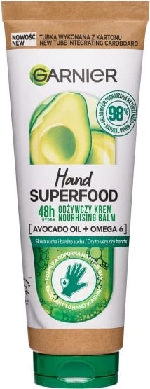 Krem për duar për femra Garnier Hand Superfood Avocado Nourishing Hand Cream me vaj avokado dhe Omega 6, 75ml