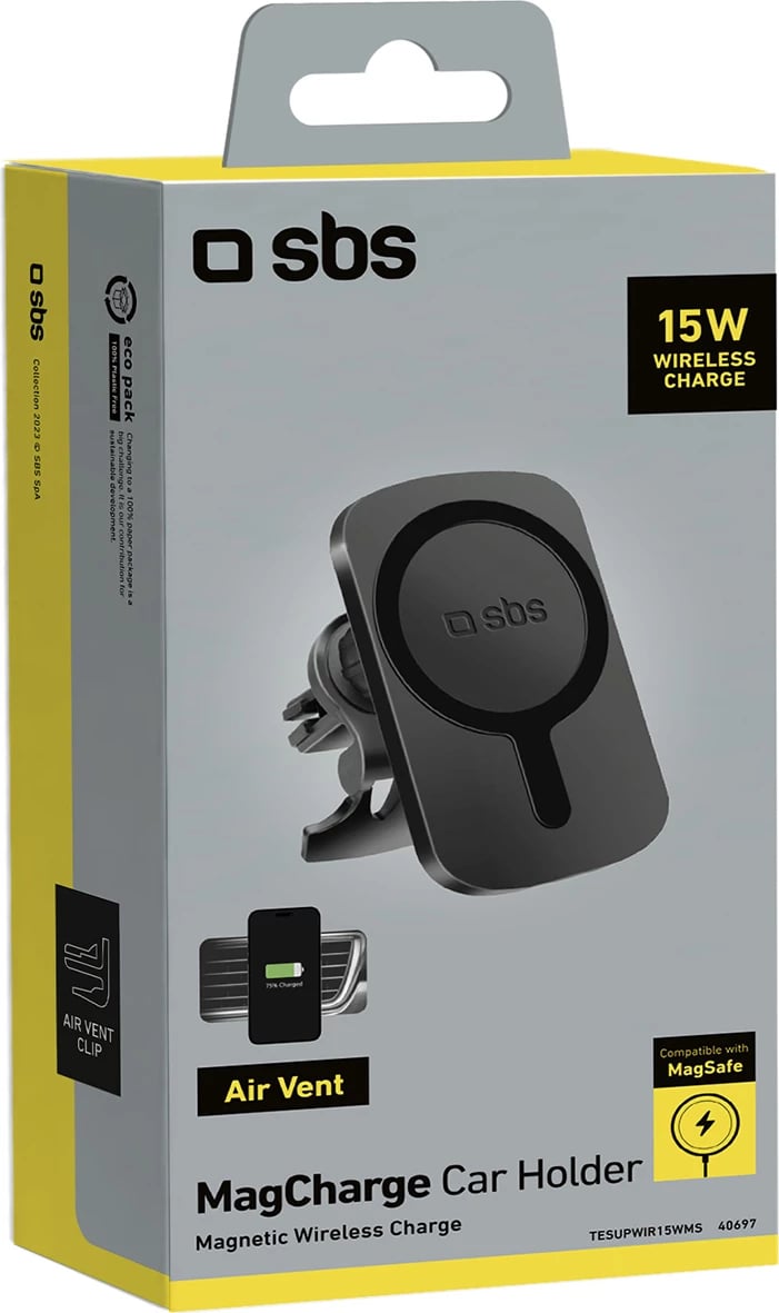 Mbështjellës magnetik me karikues wireless SBS TESUPWIR15WMS për celular, MagSafe, i zi