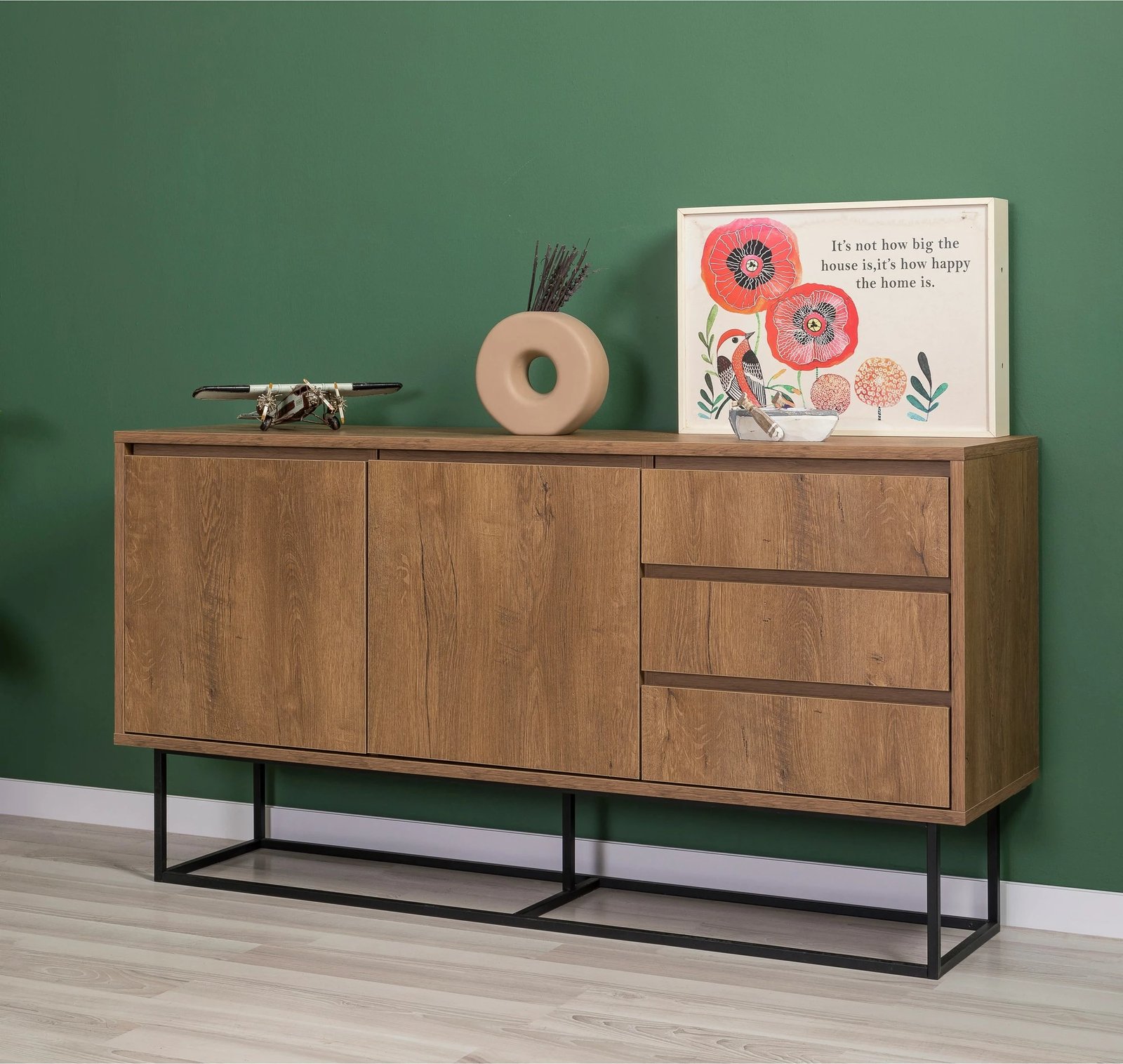 Set mobiljesh për dhomë dite, ngjyrë arre dhe e zezë, Skye Decor, Laxus Takım 1