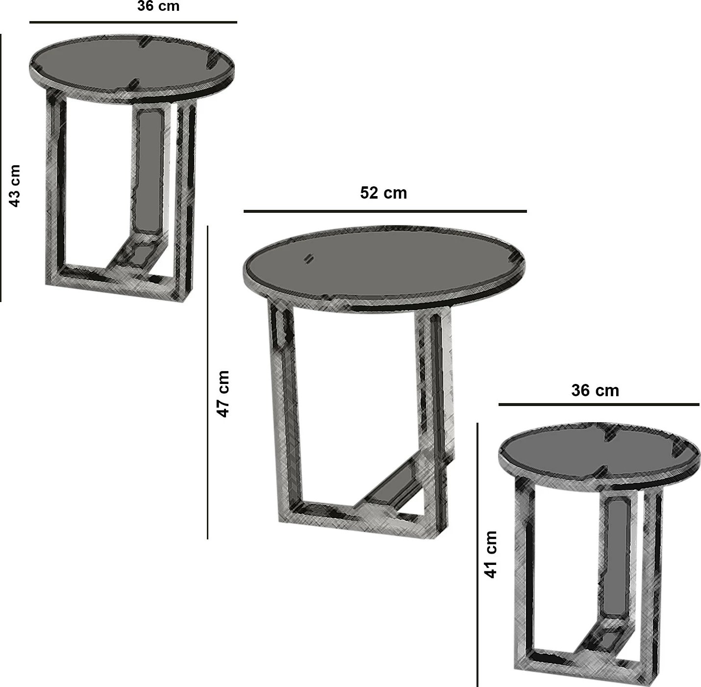Tavolina ndihmëse të rrumbullakëta, set prej 3 copësh, ngjyrë e bardhë, Mira