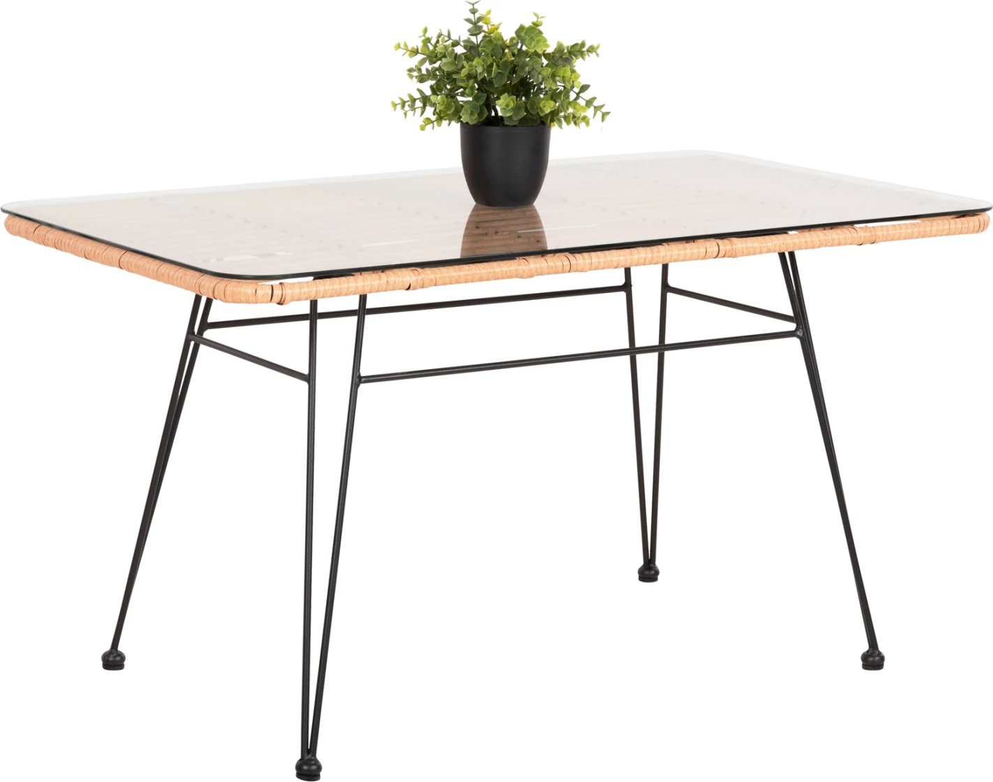 Tavolinë kafeje për jashtë ALLEGRA FH6076 metal i zi - rattan bezhë 95x55x51.5H cm