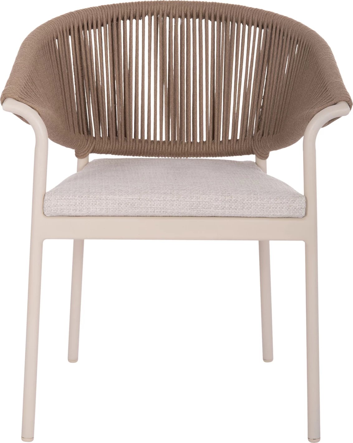 Karrige ngrënieje alumini, kornizë krem, litar natyral, jastëk, 64.5x60x78.5cm