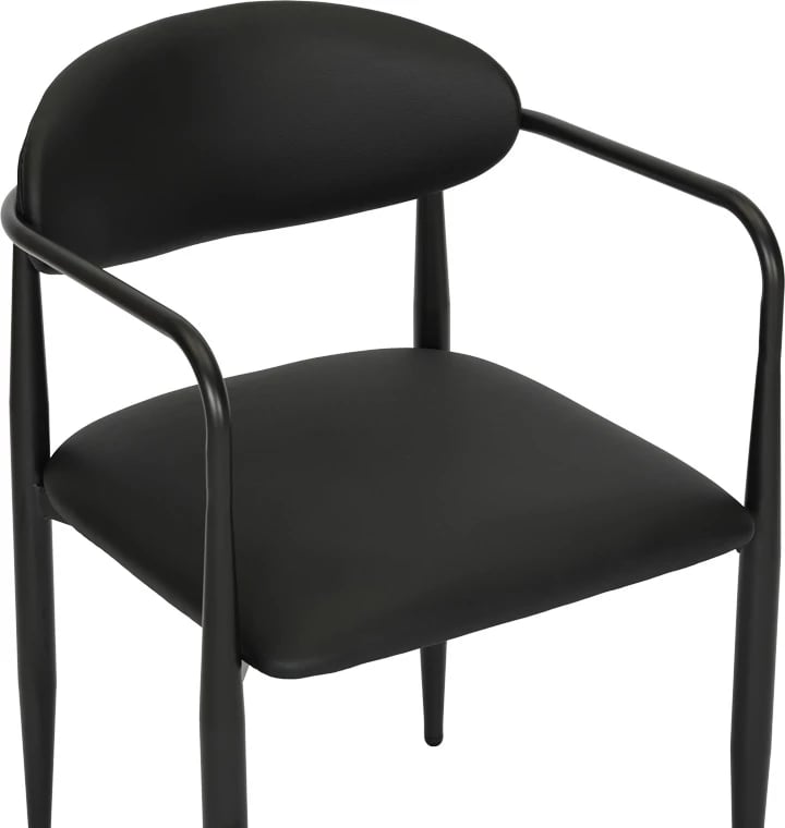 Karrige me krahë Kalone, lëkurë sintetike e zezë, këmbë metalike, 56x55x78cm