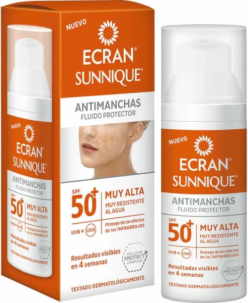Fluido mbrojtës kundër diellit Ecran Sunnique Antimanchas SPF50+, 50ml