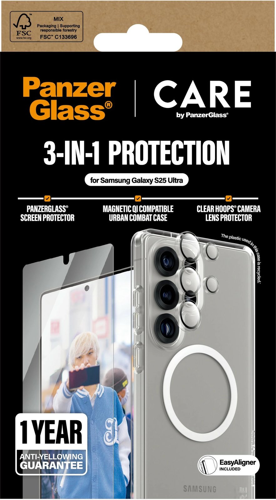 Mbështjellës PanzerGlass për Samsung Galaxy S25 Ultra, set 3-në-1, transparent