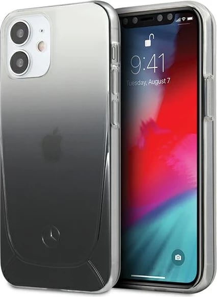 Mbështjellës Mercedes Transparent Line për iPhone 12 mini 5.4", hardcase TPU/PC, i zi