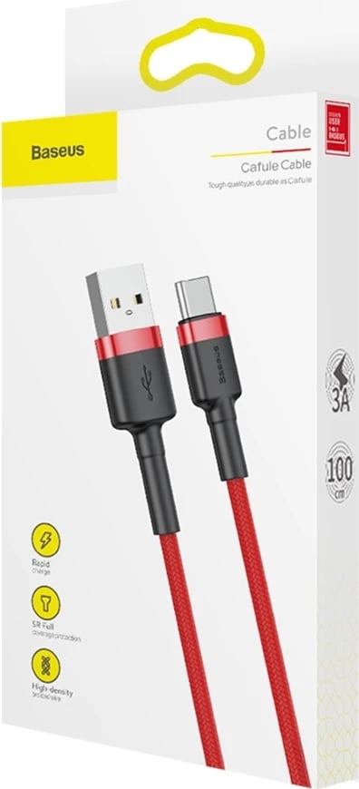Kabllo Baseus Cafule CATKLF-B09 USB-A në USB-C, 1m, e kuqe