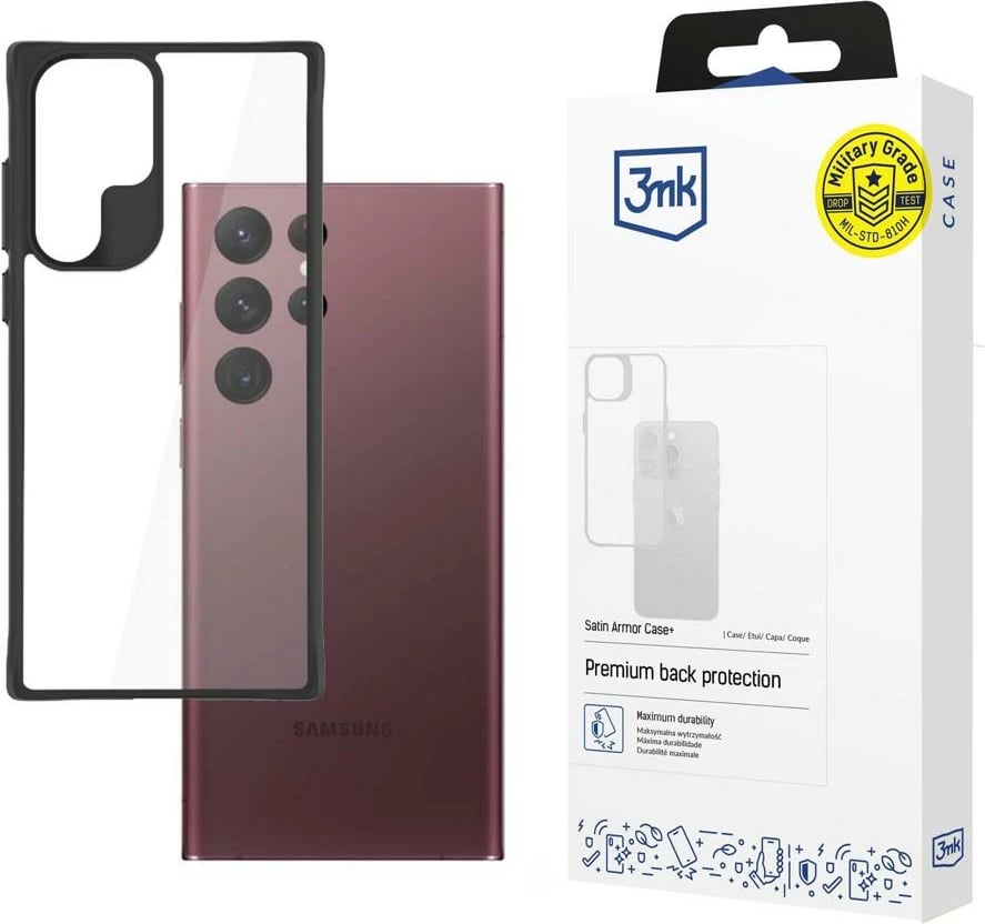 Mbështjellës 3mk Protection Satin Armor Case+ për Samsung Galaxy S22 Ultra, Transparent/zi
