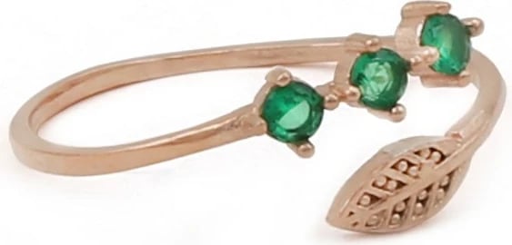 Unazë argjendi Jumeon, ngjyrë rozë ari dhe e gjelbër, 9946YESİL