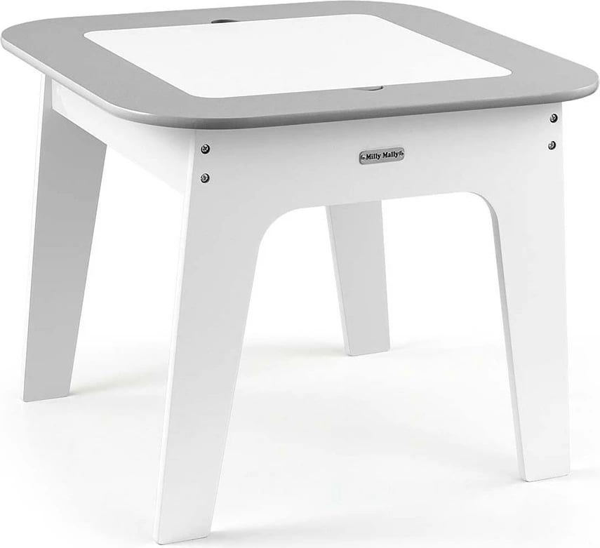 set tavolinë + 2 karrige fëmijësh, Milly Mally Olaf, kapak i dyanshëm me tabelë shkumësi, hapësira magazinimi, MDF, gri