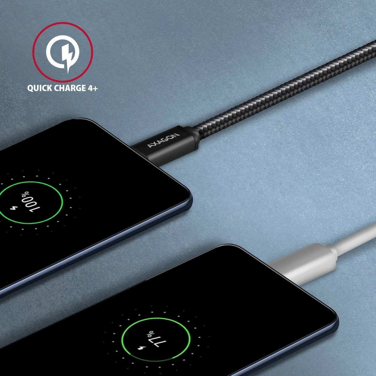 Kabllo AXAGON BUCM3-AM20AB USB-C në USB-A, 2m, 3A, i mbështjellë me najlon, Zi