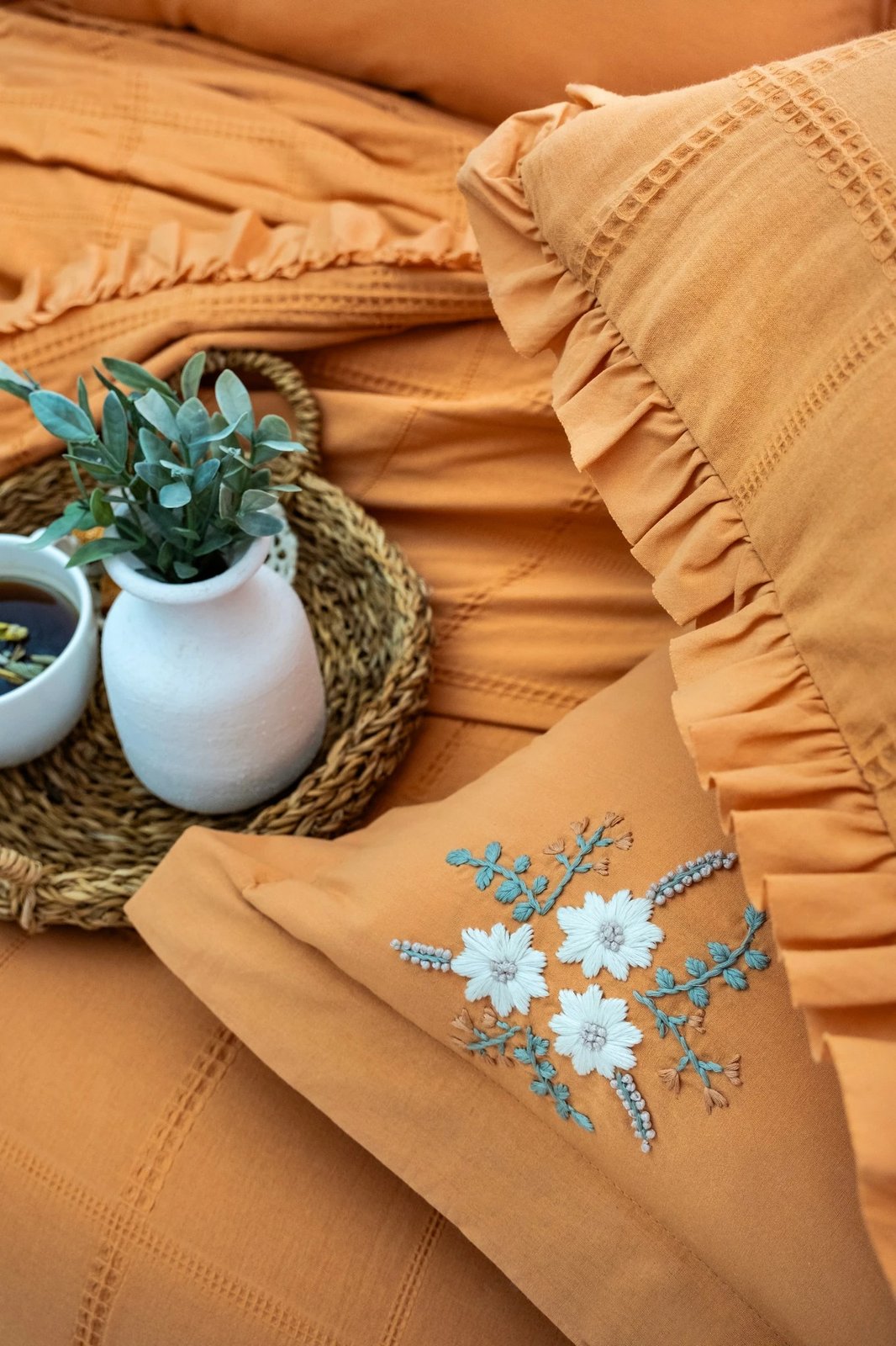 Set mbulesë krevati dopio, Fiorella, portokalli