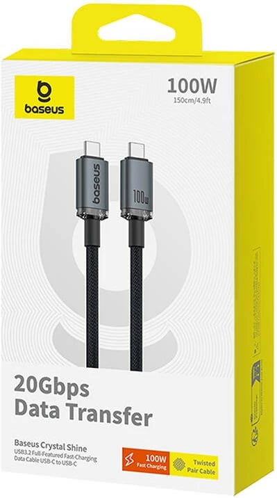 Kabllo USB-C në USB-C Baseus Crystal Shine, 1.5m, 100W, 20Gbps, e zezë Kabllo USB-C në USB-C Baseus Crystal Shine, 1.5m, 100W, 20Gbps, e zezë