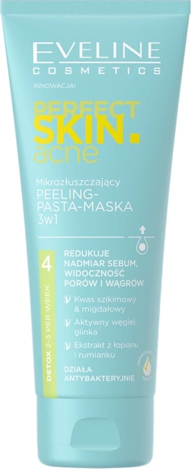 Maskë fytyre për femra Eveline Cosmetics Perfect Skin Acne Micropeeling Paste-Mask 3në1, 75ml