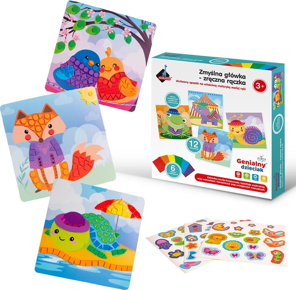 Set kreativ me ngjitëse kafshësh ASKATO 113746, 12 kartona, shumëngjyrëshe