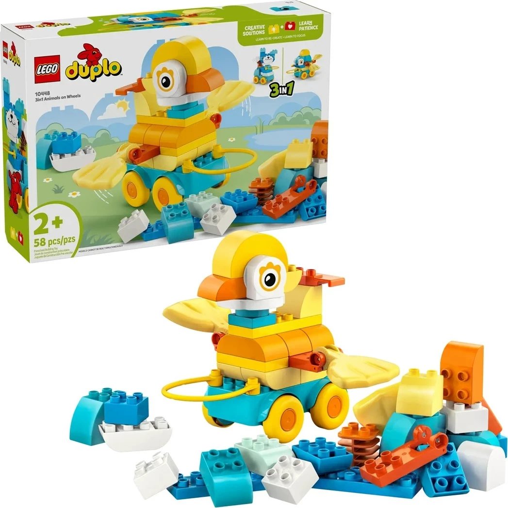 Set LEGO DUPLO 3-in-1 Animals on Wheels, 58 pjesë, për fëmijë 2+ vjeç Set LEGO DUPLO 3-in-1 Animals on Wheels, 58 pjesë, për fëmijë 2+ vjeç