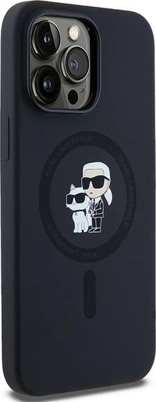 Mbështjellës Karl Lagerfeld Silicone Karl & Choupette MagSafe për iPhone 14 Pro, i zi