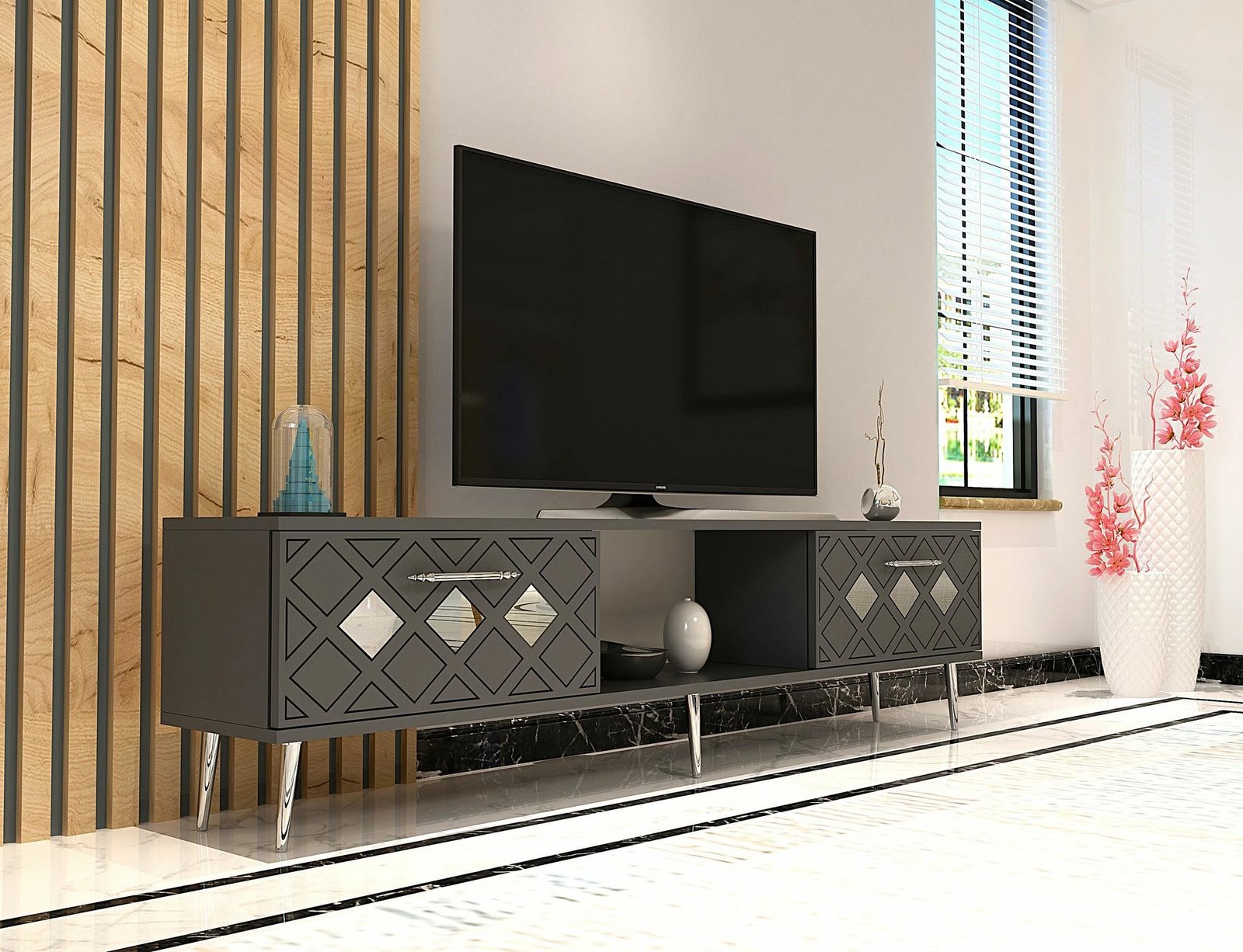 Komodë për TV Skye Decor, Dome, anthracite, silver