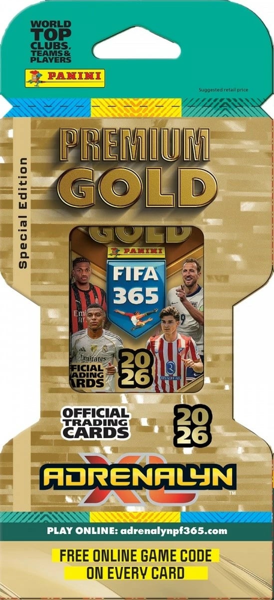 Karta koleksionuese Adrenalyn XL, Panini FIFA 365, 2026 Premium Gold (048-02551), blister me 3 karta Limited Edition + kod online