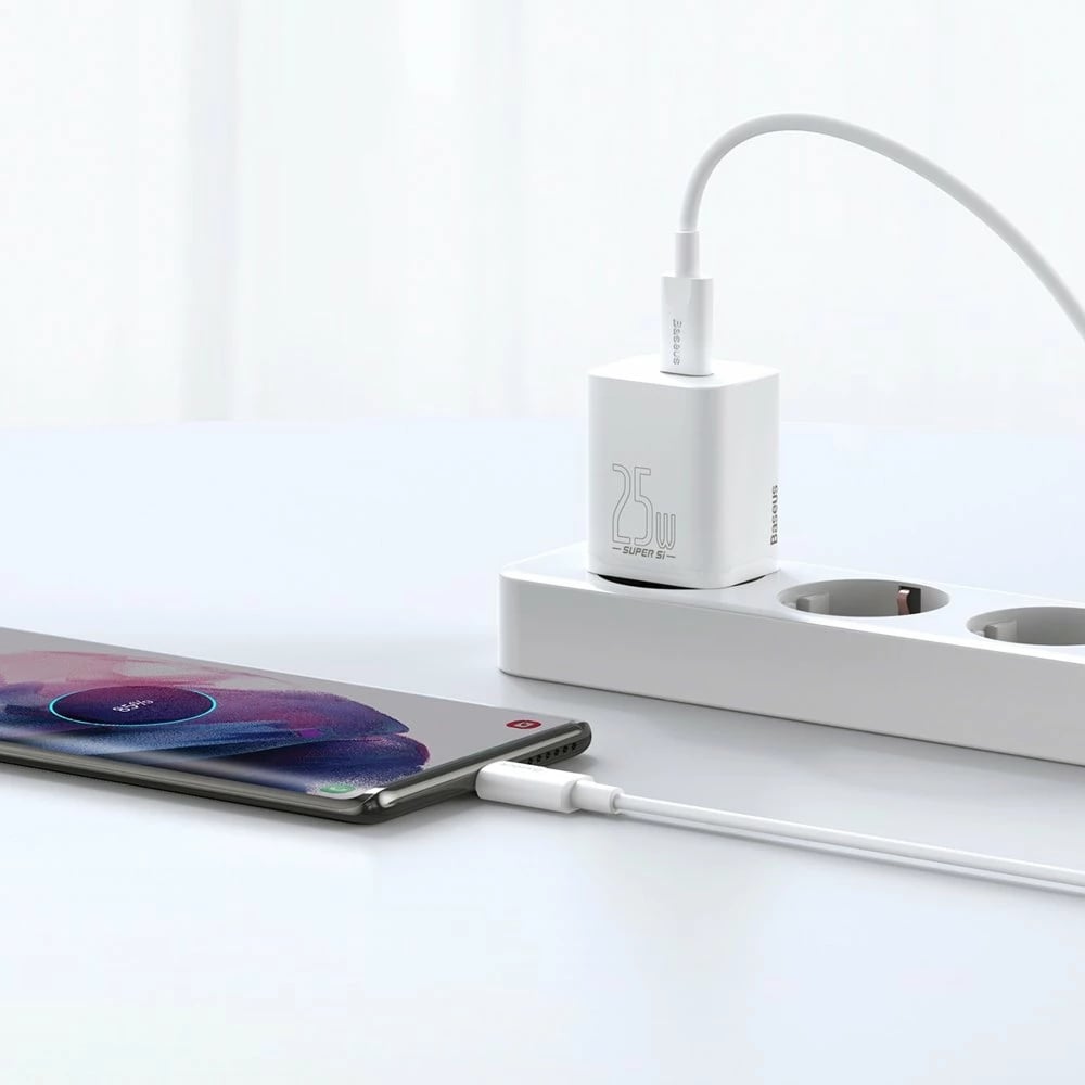 Karikues muri Baseus Super Si 1C, 25W, USB Type C, i bardhë Karikues muri Baseus Super Si 1C, 25W, USB Type C, i bardhë