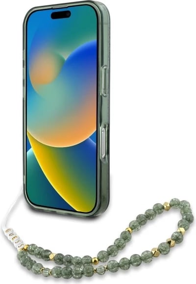 Mbështjellës Guess IML Flowers Allover Electro me rrip perlash MagSafe për iPhone 16 Plus, Gjelbër