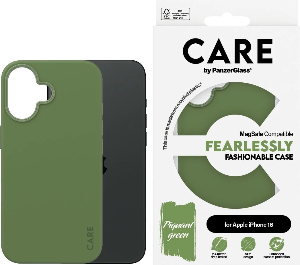 Mbështjellës PanzerGlass CARE Case MagSAFE për iPhone 16, i gjelbër