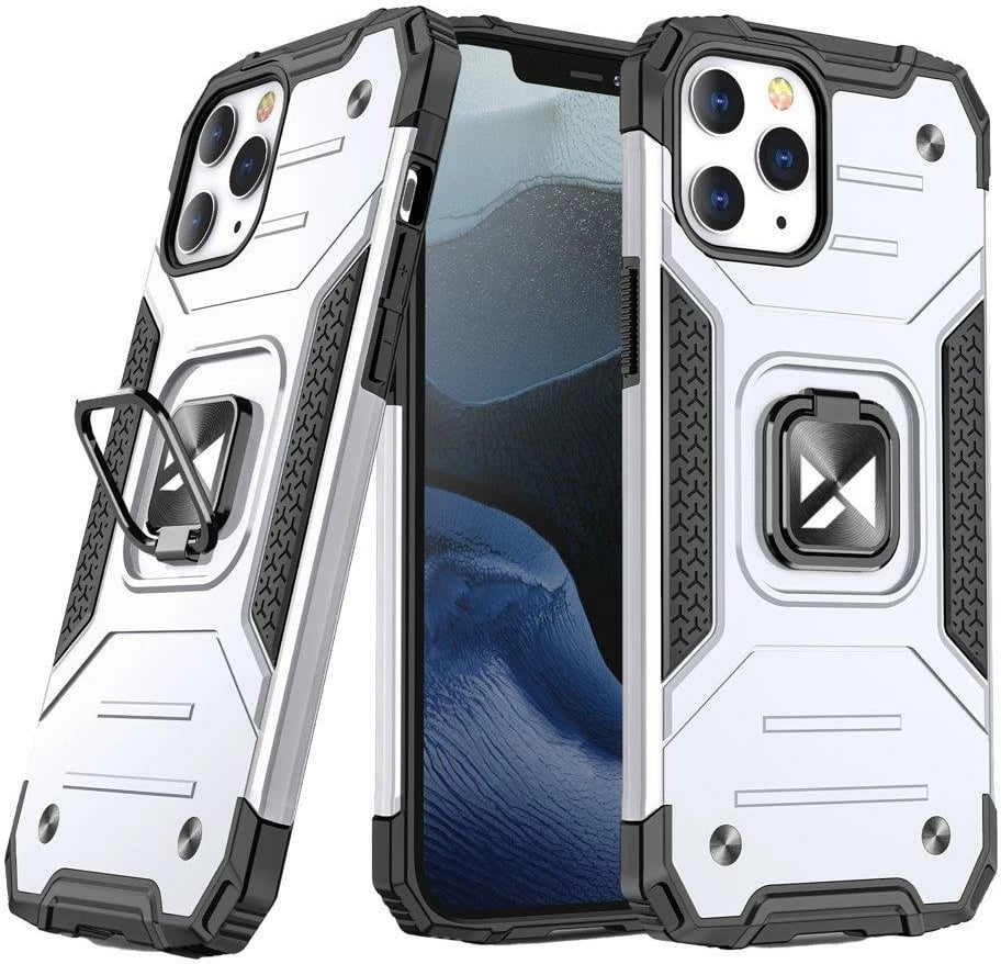 Mbështjellës Wozinsky Ring Armor me këmbë mbështetëse për iPhone 13, argjendtë