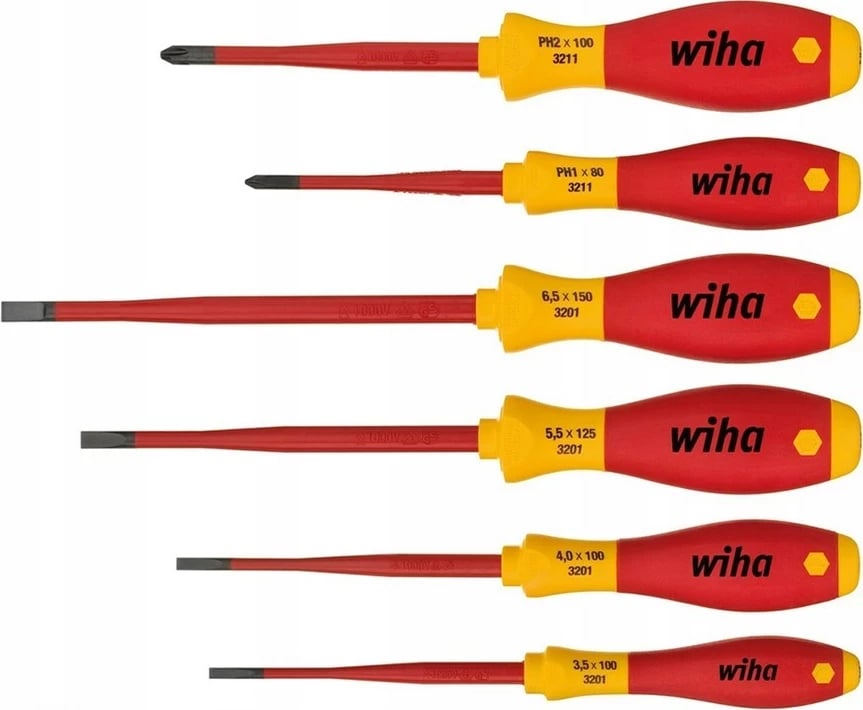 Set kaçavidash Wiha 3201K6, dorezë e kuqe, 6 copë
