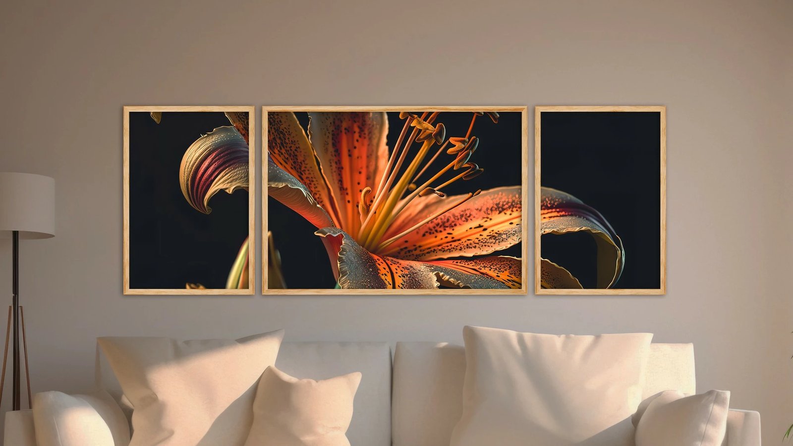 Pikturë dekorative me kornizë, 3 pjesë, Wallity, Huhu302, 50x140cm