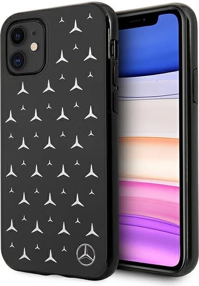 Mbështjellës Mercedes MEHCN61ESPBK për iPhone 11, hardcase, Silver Stars Pattern, zi